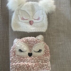 Cute Owl Knit Beanies with Pom Poms (set of 2)